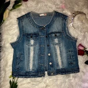 Route 66 Denim Ripped Distressed Jacket Sleeveless